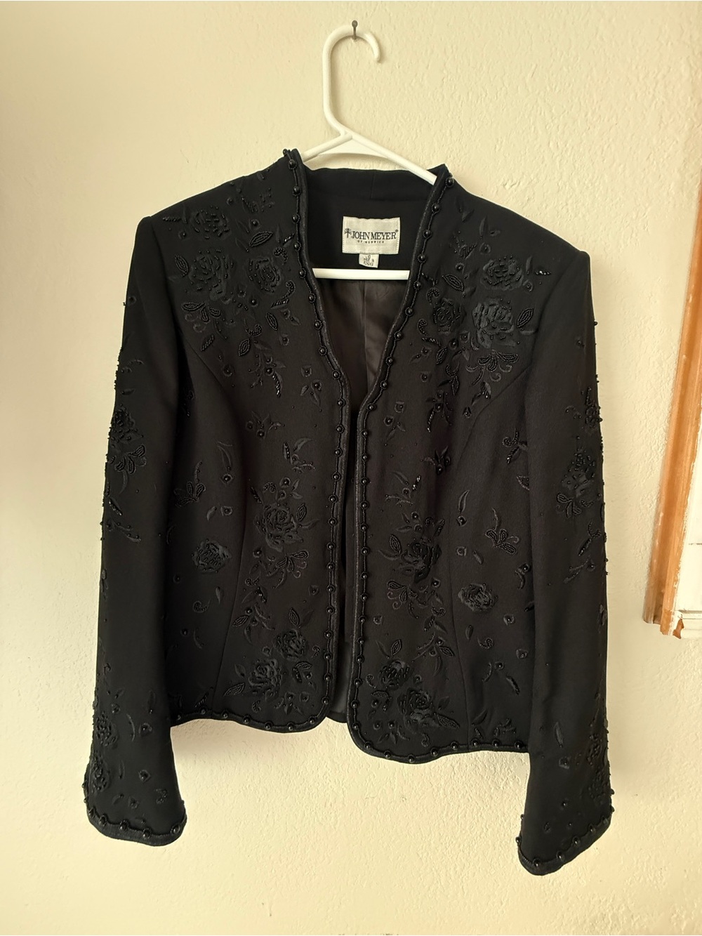 John Meyer Black Beaded Floral Embroidered Blazer